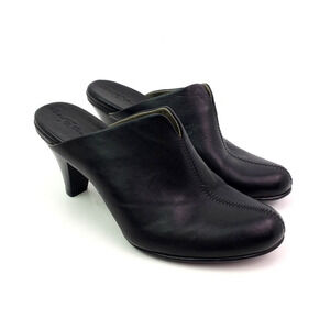 Born Crwon Pinto Womens Size 8 Black Leather Slip On 3.25" Heel Mule Shoes W3123